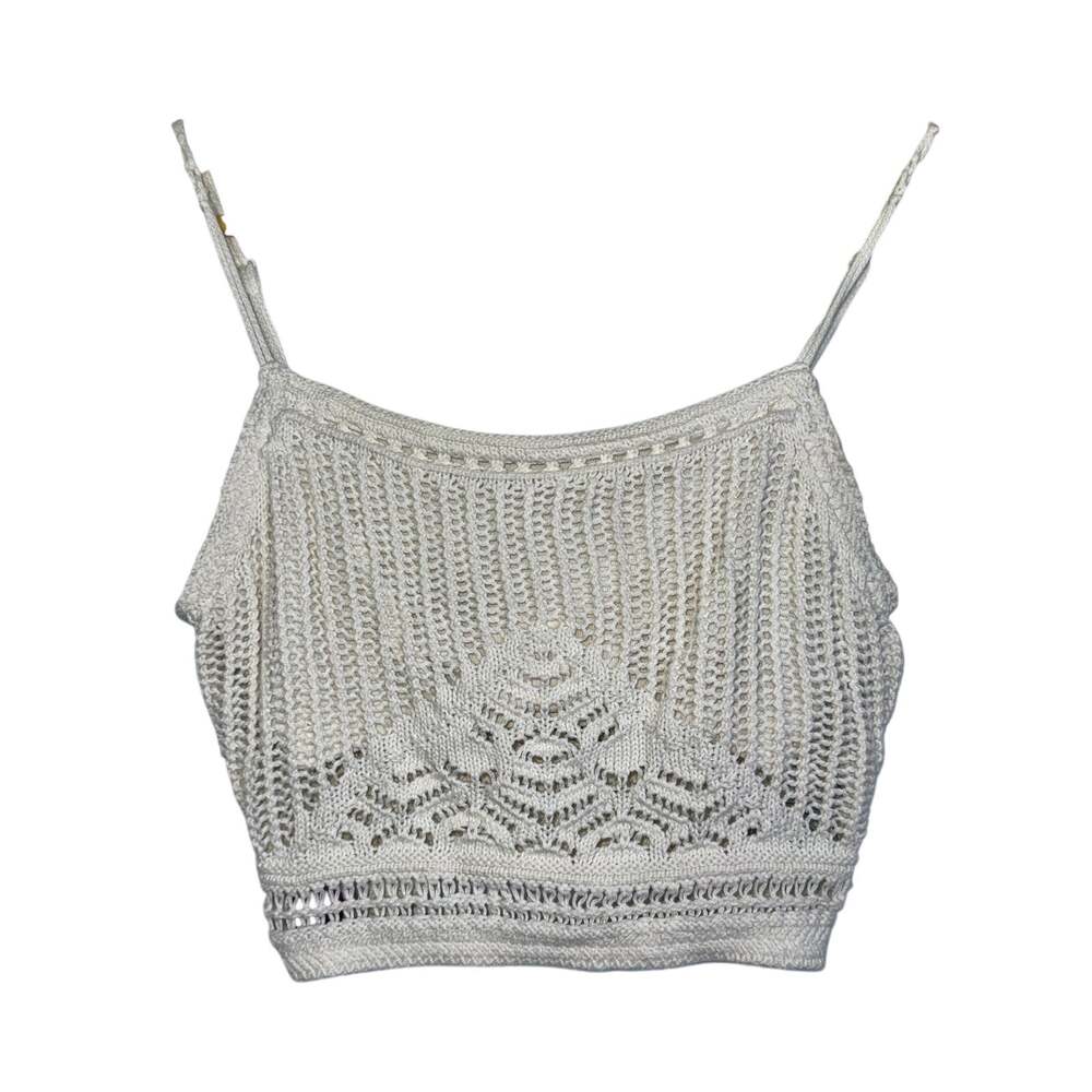 Abercrombie & Fitch Cream Crochet Knit Openwork Cropped Cami Tank Top Womens XS